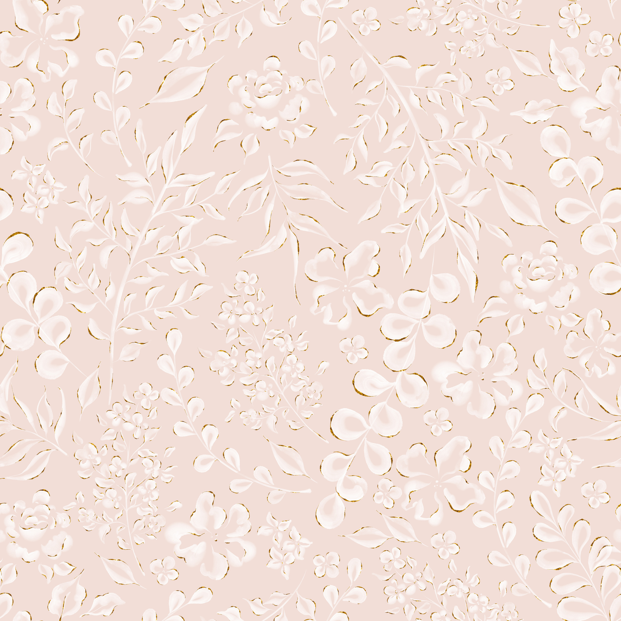 Beige Soft White and Golden Floral Seamless Pattern